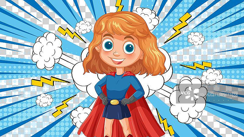 年轻的超级英雄女孩穿着红色斗篷图片素材