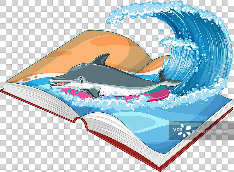 海豚从一本打开的书中跳出图片素材