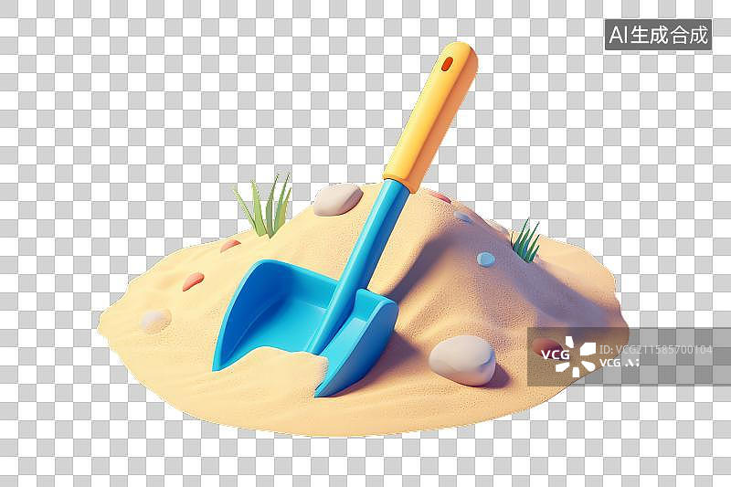 【AI数字艺术】沙滩上的蓝色小铲子图片素材
