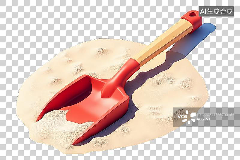 【AI数字艺术】红色小铲子插在沙堆中图片素材