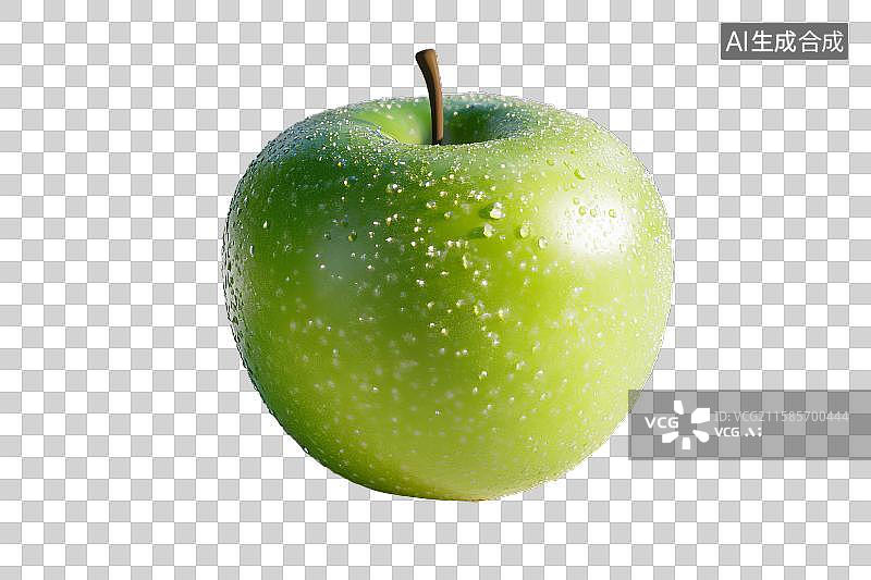 【AI数字艺术】新鲜绿色苹果，表面带水珠图片素材
