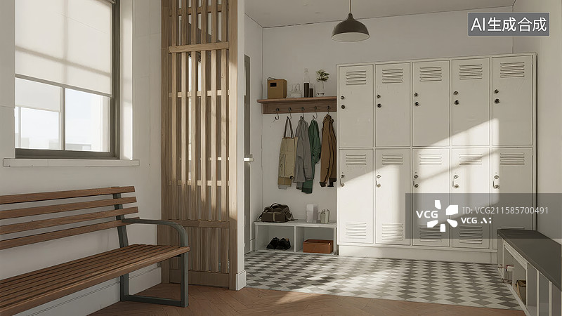 【AI数字艺术】明亮的室内更衣室设计图片素材