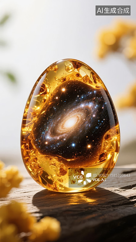【AI数字艺术】琥珀中的星系：自然与宇宙的奇妙融合图片素材