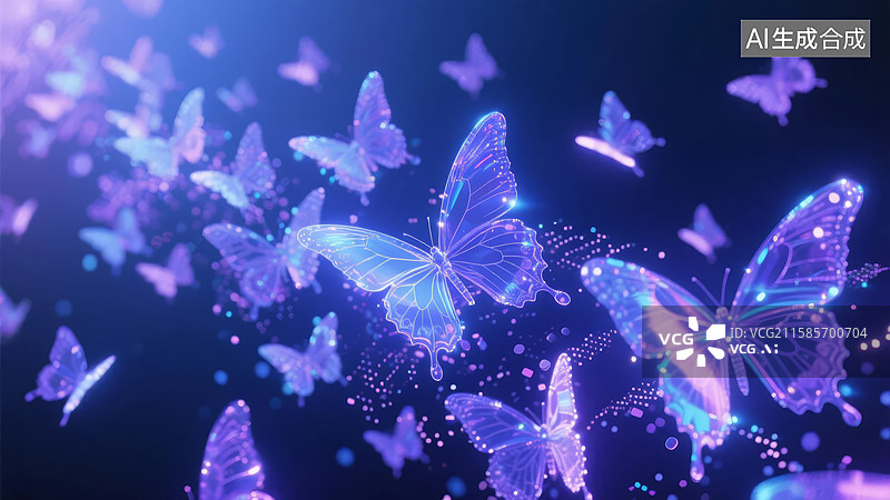 【AI数字艺术】梦幻蝴蝶飞舞的光影场景图片素材