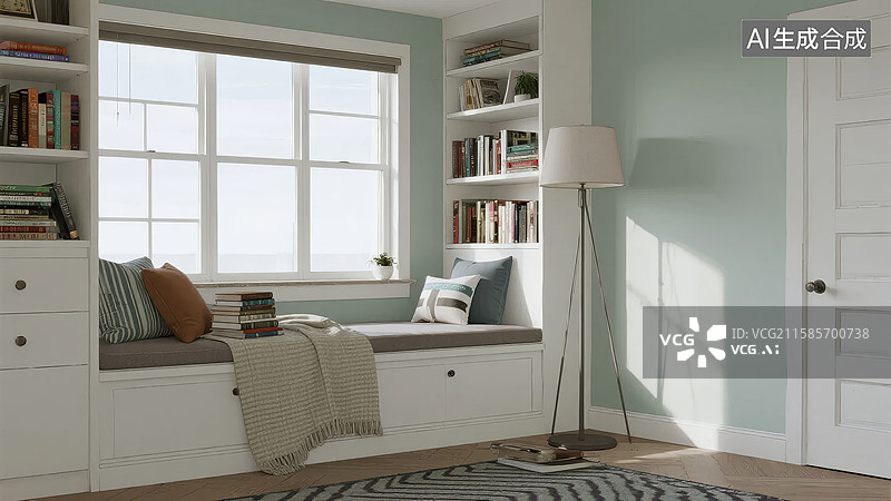 【AI数字艺术】温馨书房窗边阅读角图片素材