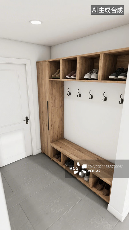 【AI数字艺术】现代简约鞋柜与挂钩设计图片素材