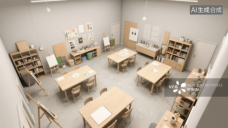 【AI数字艺术】明亮整洁的教室内部布局图片素材