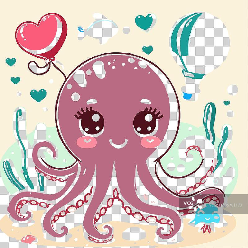 章鱼艺术静物画扁平插图图片素材