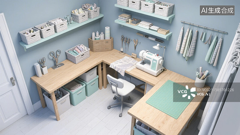 【AI数字艺术】整洁的缝纫工作间图片素材