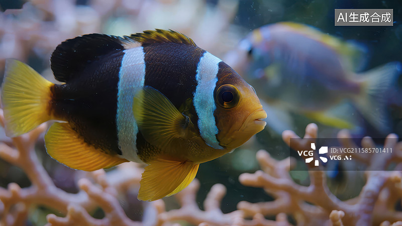 【AI数字艺术】珊瑚礁中的小丑鱼图片素材