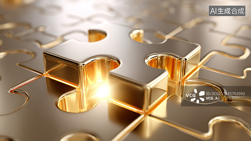 【AI数字艺术】金色拼图块战略组合的完美契合图片素材