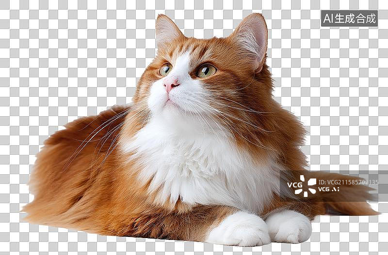 【AI数字艺术】一只橘白相间的长毛猫仰头躺着图片素材