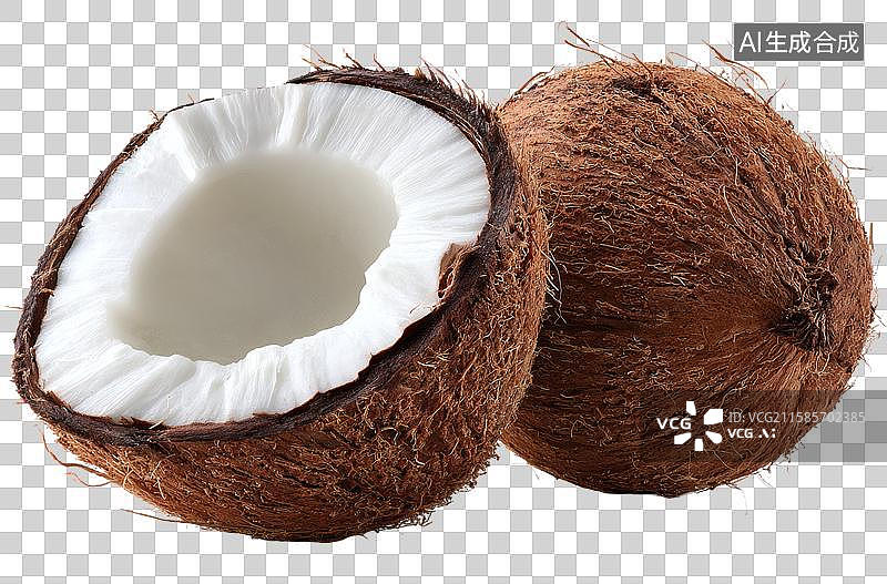 【AI数字艺术】切开的椰子展示白色果肉图片素材