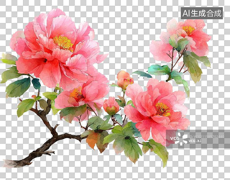 【AI数字艺术】盛开的粉色牡丹花枝条图片素材