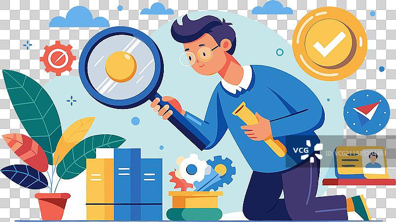 男人用放大镜分析想法图片素材