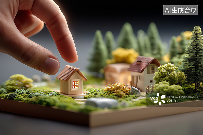 【AI数字艺术】手指着房子模型图片素材