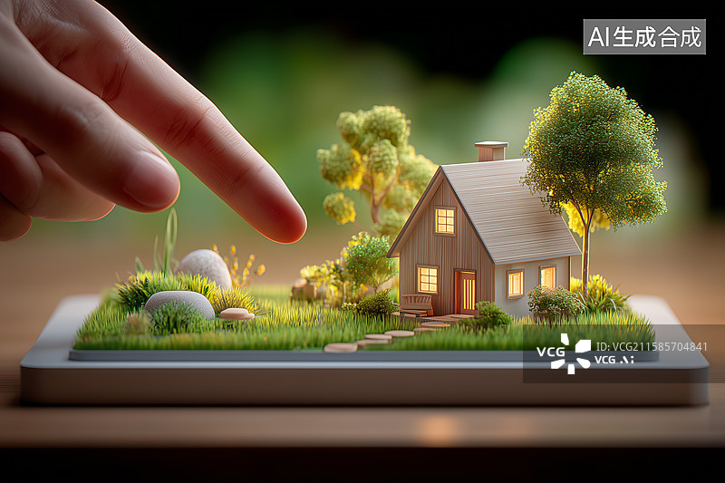 【AI数字艺术】手指着房子模型图片素材
