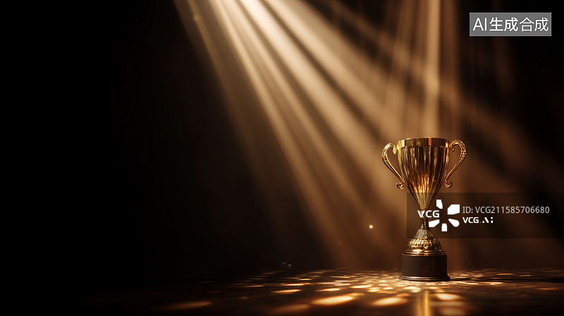 【AI数字艺术】聚光灯下闪耀的金色奖杯图片素材
