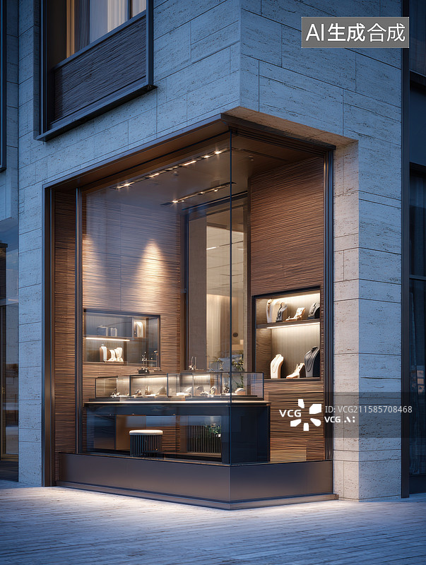 【AI数字艺术】都市夜景中的奢华珠宝店图片素材