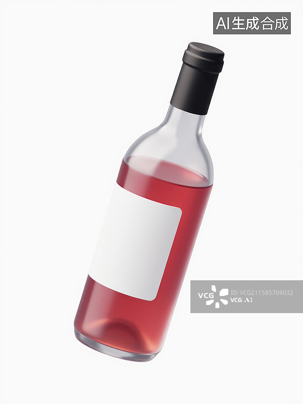 【AI数字艺术】一瓶带有空白标签的粉色玫瑰葡萄酒图片素材