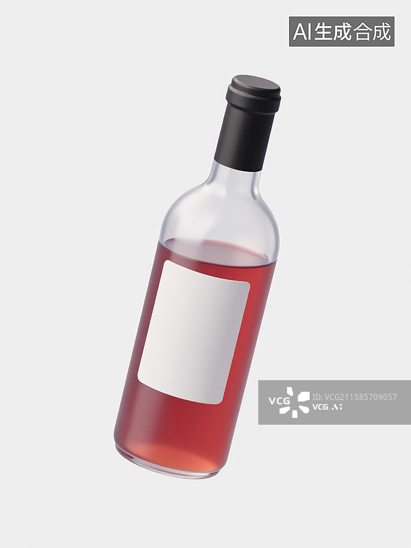 【AI数字艺术】一瓶带有空白标签的粉色玫瑰葡萄酒图片素材