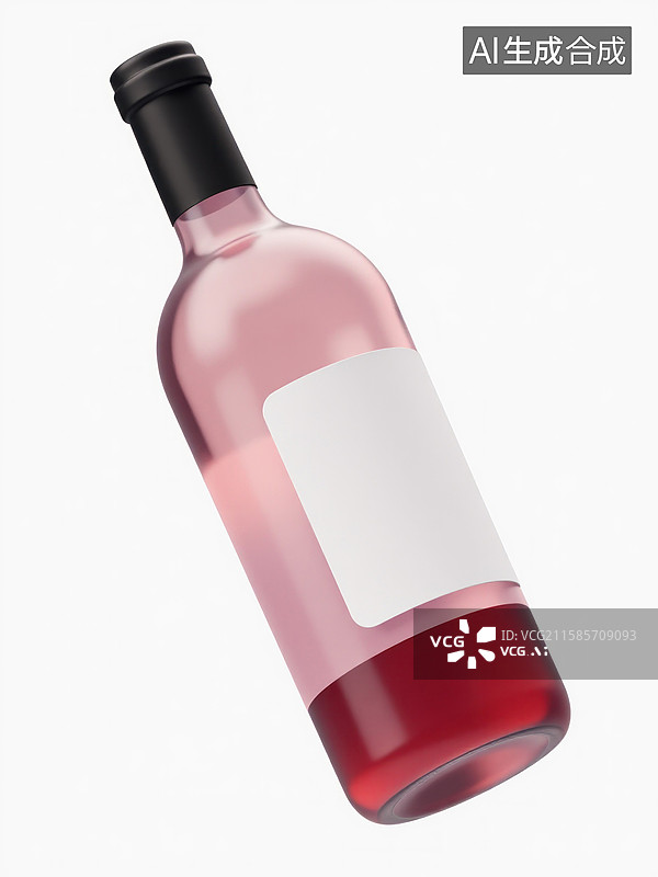 【AI数字艺术】一瓶带有空白标签的粉色玫瑰葡萄酒图片素材