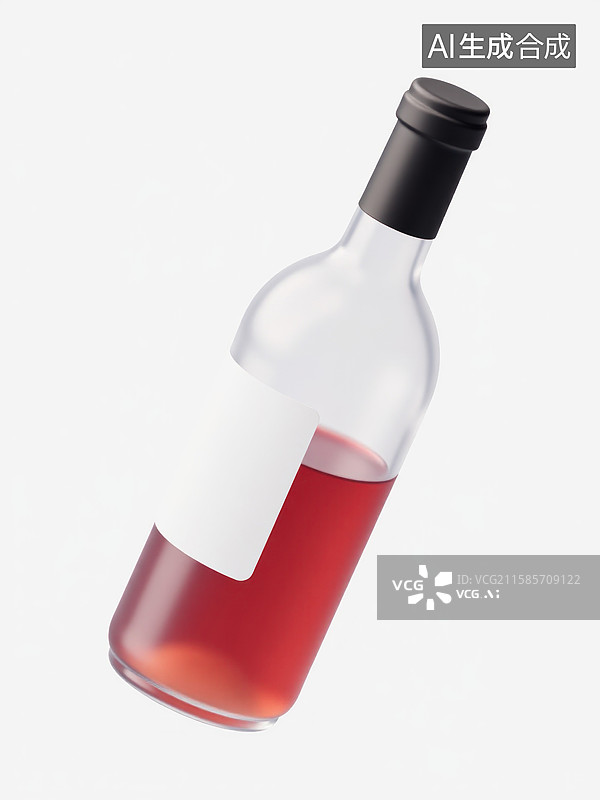 【AI数字艺术】一瓶带有空白标签的粉色玫瑰葡萄酒图片素材