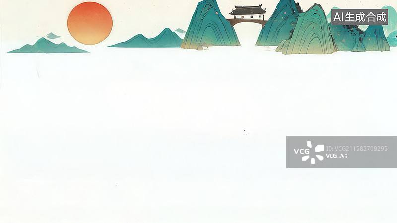 【AI数字艺术】水墨画居上-背景壁纸1日出山间，古亭隐现图片素材