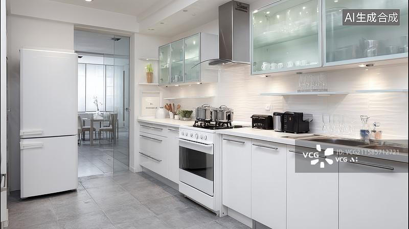 【AI数字艺术】现代简约厨房：明亮与优雅的完美结合图片素材