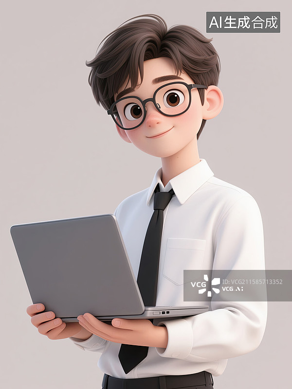 【AI数字艺术】男人，白领，白衬衫，笔记本电脑，肖像图片素材