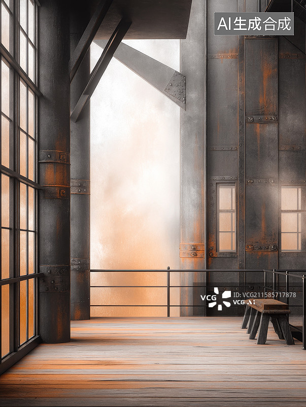 【AI数字艺术】工业风室内空间图片素材