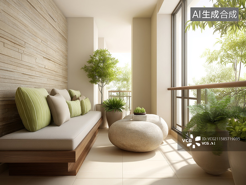 【AI数字艺术】现代简约阳台布置图片素材