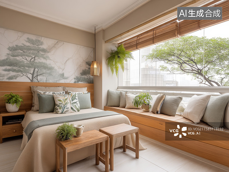 【AI数字艺术】温馨自然的卧室图片素材