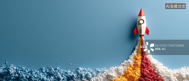 【AI数字艺术】创意纸艺火箭升空图片素材