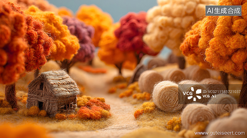 【AI数字艺术】户外田野，农作物粮食毛毡风格，大丰收收获季节，喜悦的图片素材