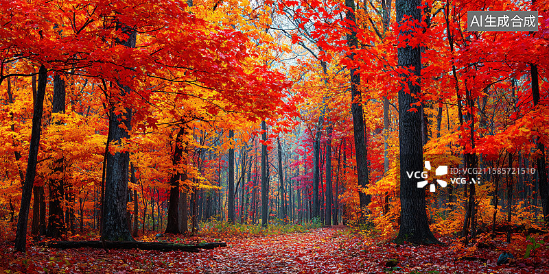 【AI数字艺术】秋日森林的色彩交响图片素材
