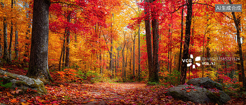 【AI数字艺术】秋日森林的色彩交响图片素材