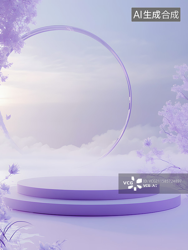 【AI数字艺术】紫色梦幻产品展示平台图片素材