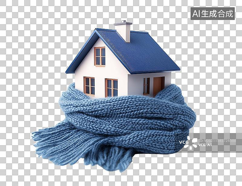 【AI数字艺术】3D三维围巾裹着房子元素图片素材