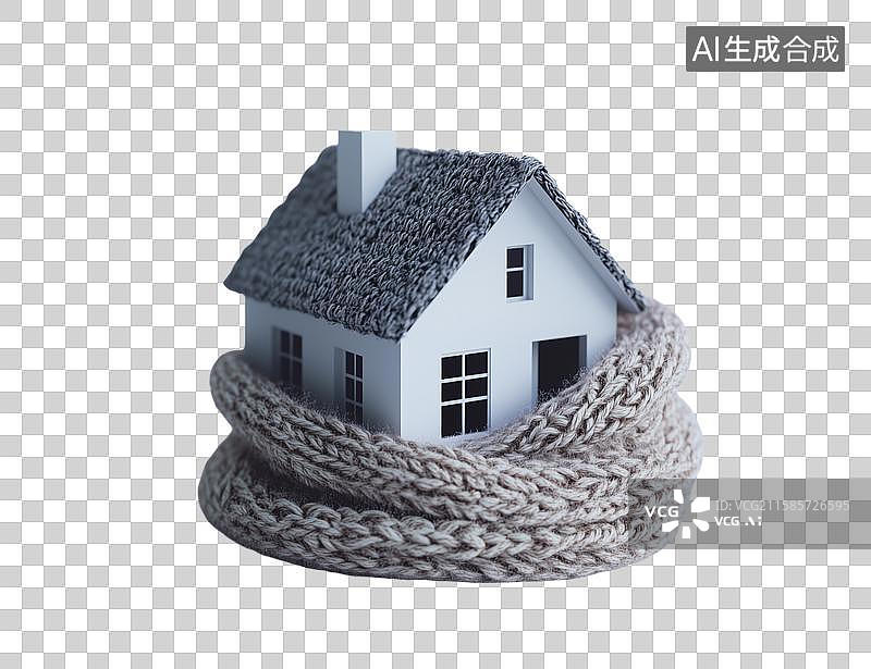 【AI数字艺术】3D三维围巾裹着房子元素图片素材