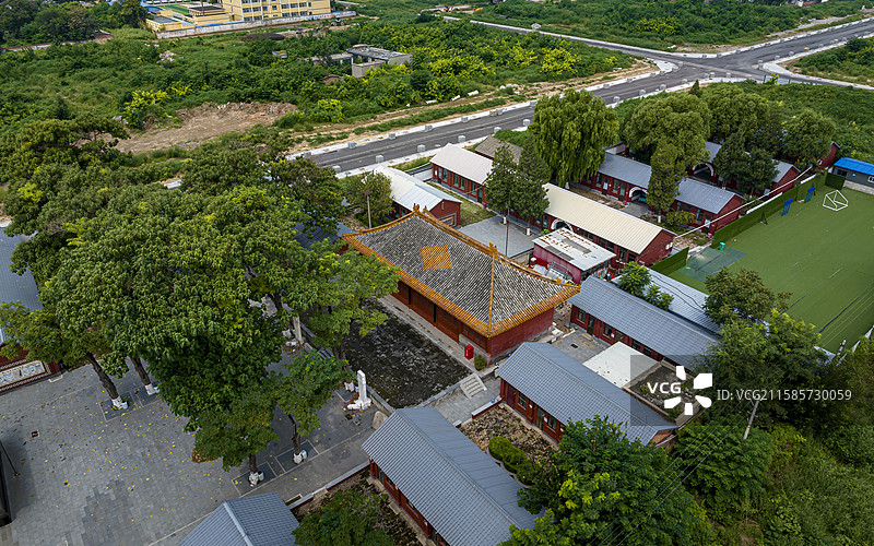 河北省保定市定兴县文庙大殿航拍图片素材