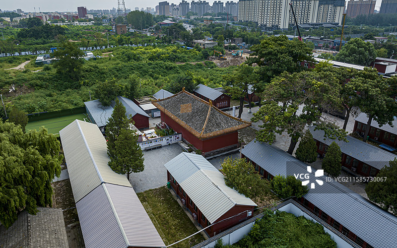 河北省保定市定兴县文庙大殿航拍图片素材