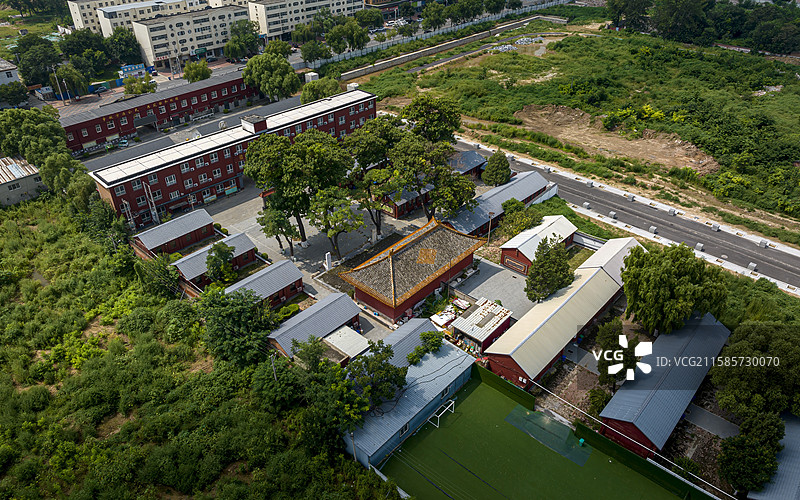 河北省保定市定兴县文庙大殿航拍图片素材