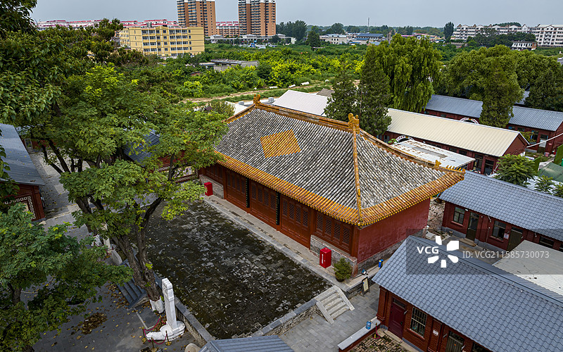 河北省保定市定兴县文庙大殿航拍图片素材