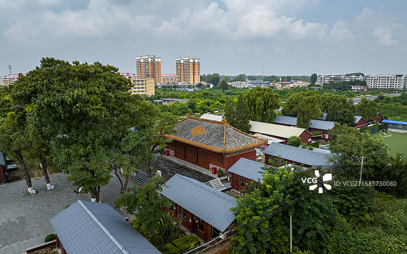 河北省保定市定兴县文庙大殿航拍图片素材