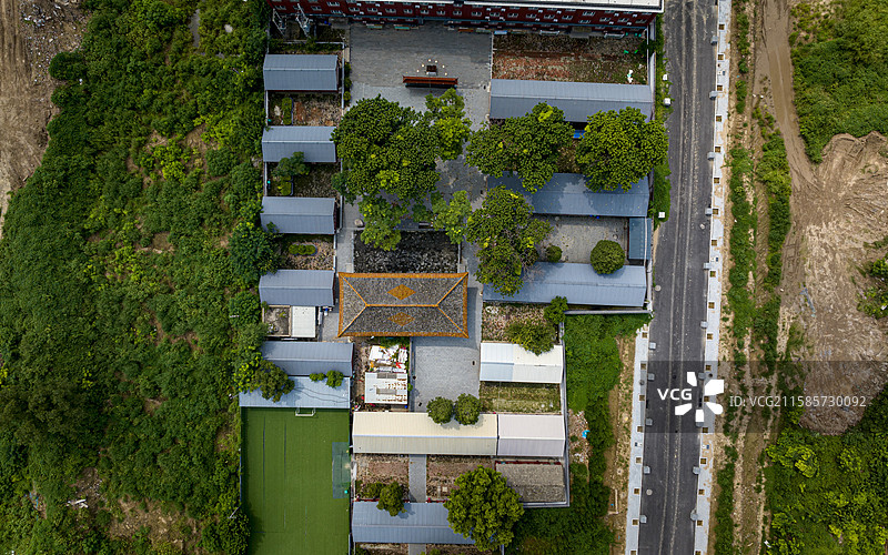 河北省保定市定兴县文庙大殿航拍图片素材