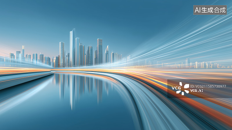 【AI数字艺术】未来城市高速路光影流动图片素材