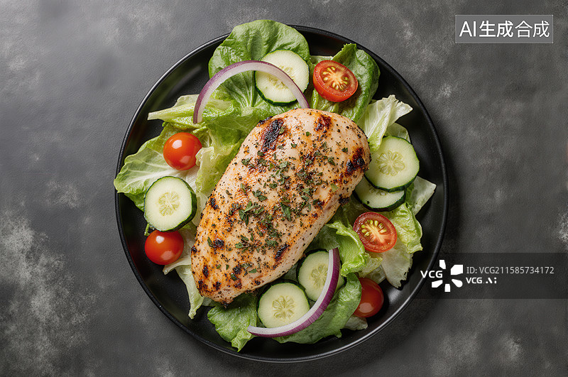 【AI数字艺术】烤鸡胸配蔬菜沙拉图片素材