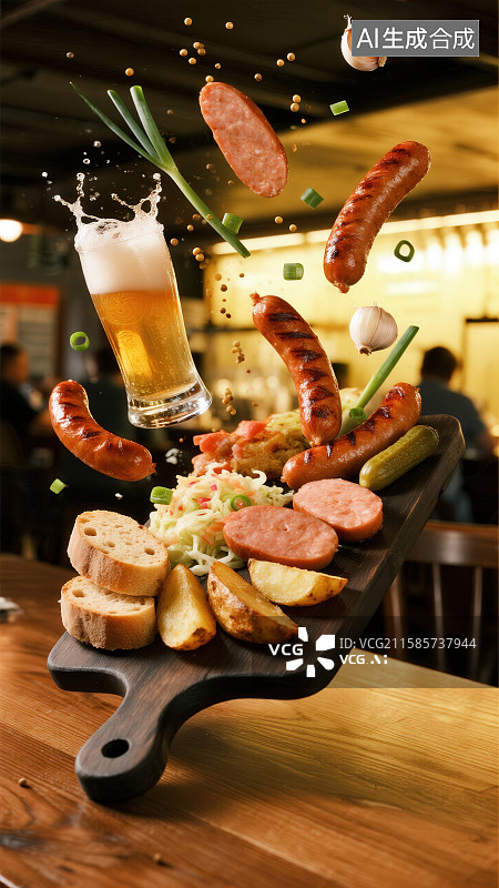 【AI数字艺术】啤酒与香肠的美味碰撞图片素材