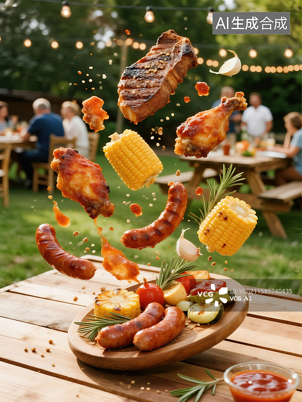 【AI数字艺术】户外烧烤美食跃动瞬间图片素材